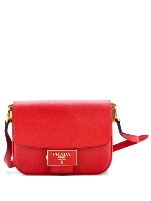 Prada Pre-Owned Embleme Flap Bag Saffiano Leather Small shoulder bag Red 4B3V7C4WQZAHIO09