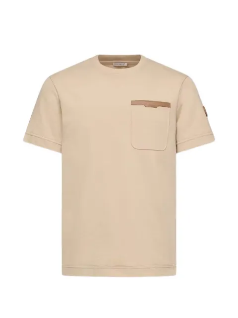 Moncler leather-trim cotton T-shirt Neutrals L10918C0005089BD5