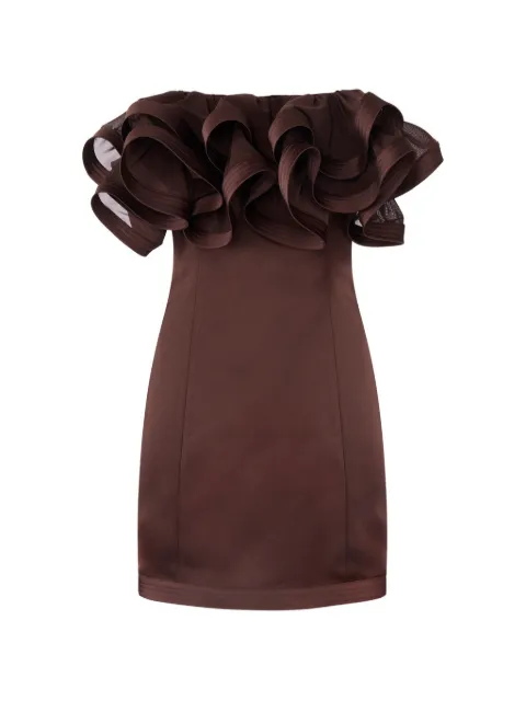 Elisabetta Franchi mini dress in duchess satin with maxi ruffles Brown AB87962E2