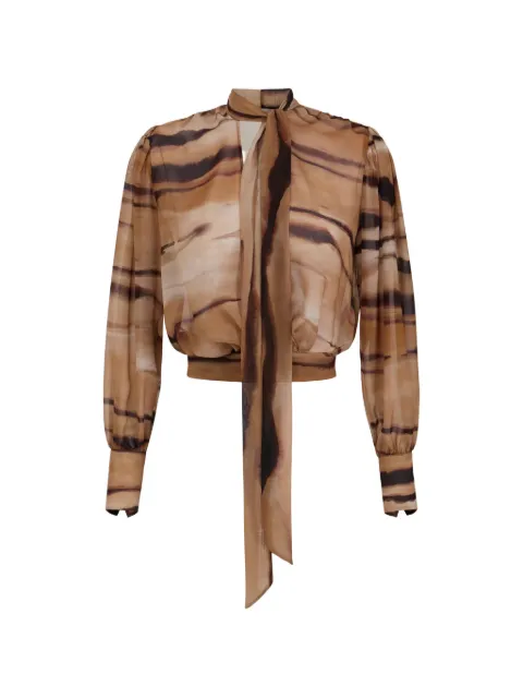 Elisabetta Franchi chiffon blouse with tiger print Neutrals CA16062E2