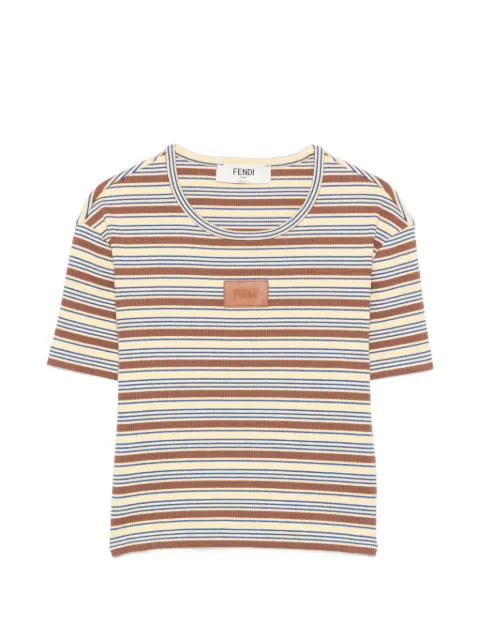FENDI striped logo-patch T-shirt Yellow FS8110AW88
