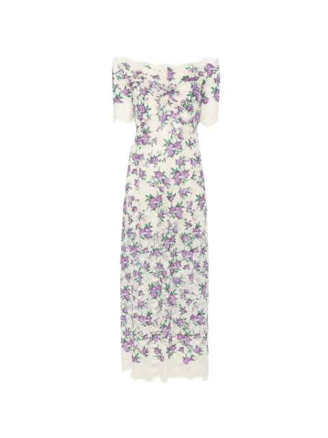Rabanne floral-embroidered lace-texture midi dress Neutrals 26AJRO106PA0561