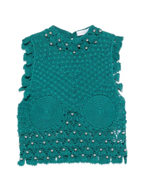 Rabanne crochet-knit sphere-embellished top Green 26AMPU100ML0621