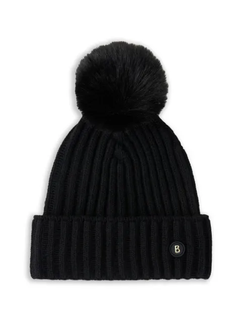 BOGNER pompom ribbed beanie hat Black RANYA2026