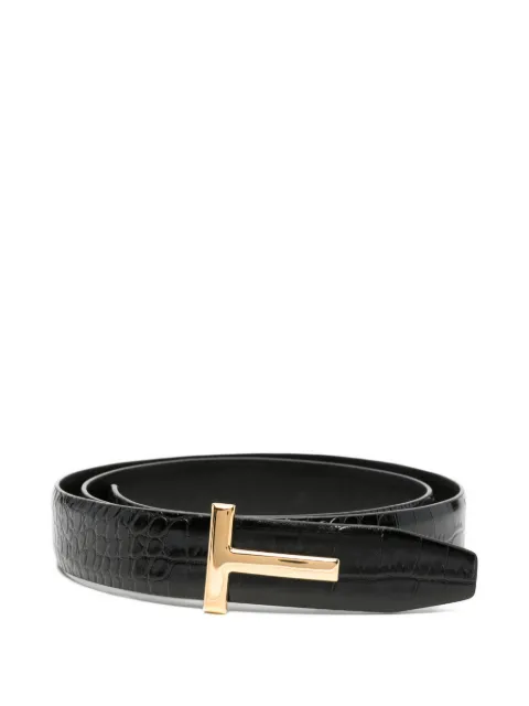 TOM FORD T-buckle crocodile-effect belt Black LCL439GNAA