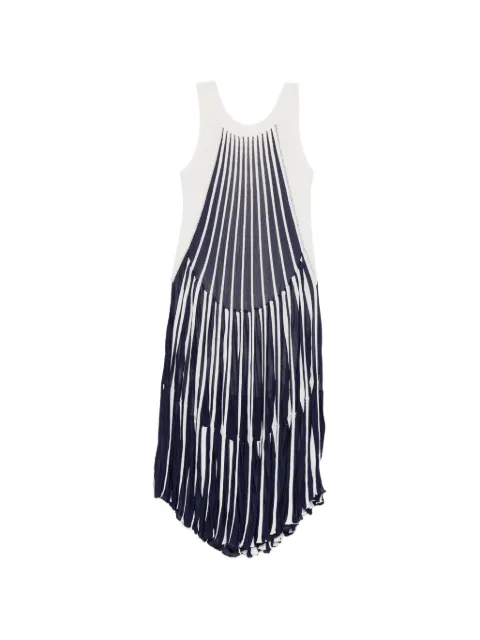 Chloé Pre-Owned pleated striped asymmetric dress White CSAN9001