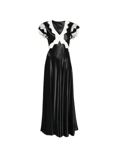 Alberta Ferretti lace-trimmed V-neck maxi dress Black A04221627