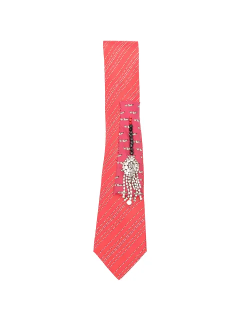 A.N.G.E.L.O. Vintage Upcycling x Stefania Bertoni customised Hermès striped beaded silk tie Red AU180APH