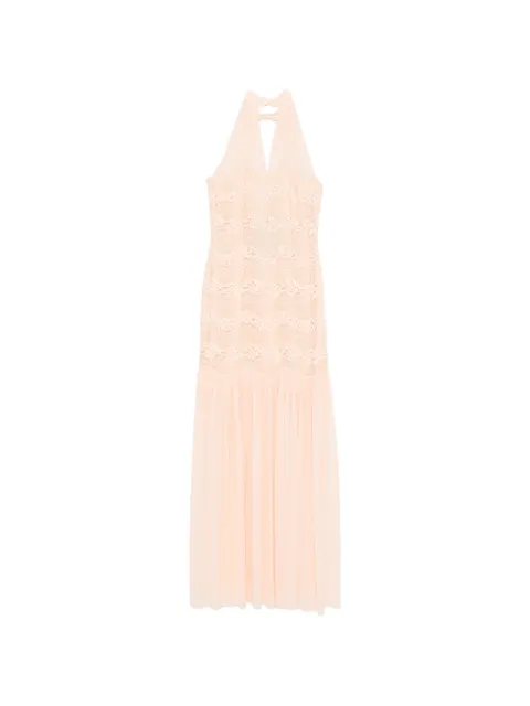 TWINSET long macramé lace and georgette dress Pink 261TP2780