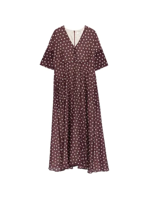 PSOPHIA polka-dot V-neck midi dress Brown 209DRS2631