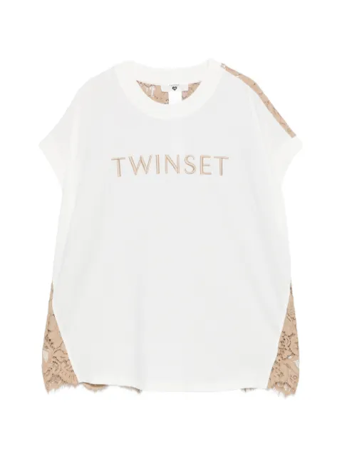 TWINSET lace-back logo-embroidery T-shirt White 261LL2ADD