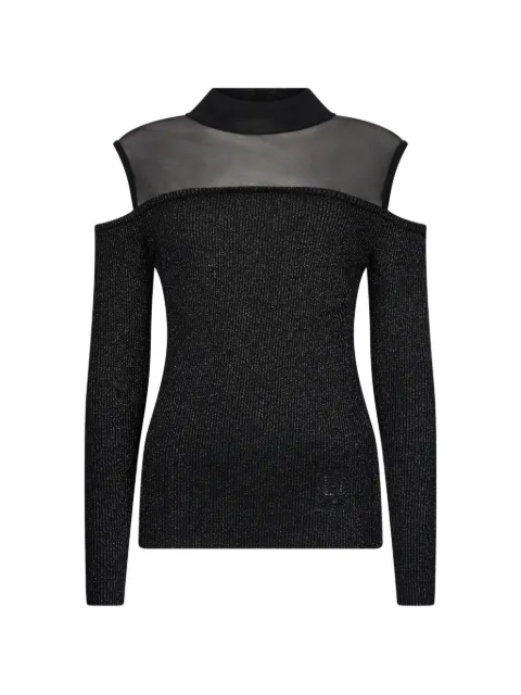 LIU JO mesh insert cold-shoulder T-shirt Black TA6243MS49I04858