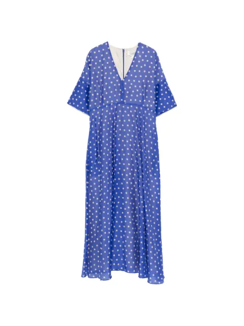PSOPHIA polka-dot V-neck midi dress Blue 209DRS2631