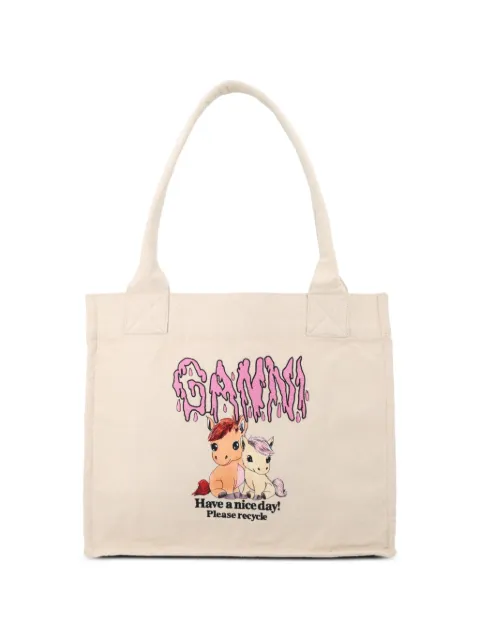 GANNI large graphic pony tote bag Neutrals B211004300135
