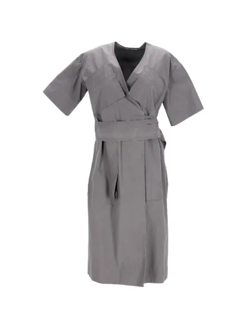 Celine Pre-Owned belted V-neck midi dress Grey NAPPUDECL462711W