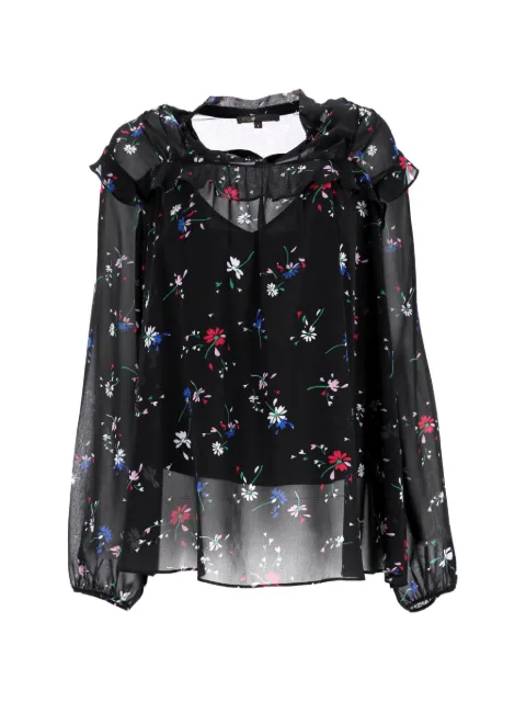 Maje Letra floral print ruffled blouse Black TONPUDECL408757W
