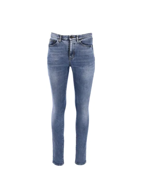 Saint Laurent Pre-Owned slim-fit logo-embroidered jeans Blue NAPPUITCL446631W