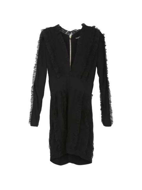 Balmain Pre-Owned ruffled V-neck mini dress Black RWC366