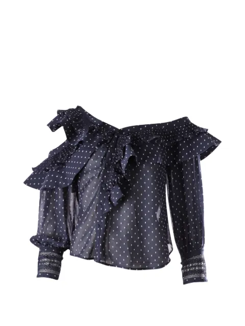 Self-Portrait plumetis frilled one-shoulder top Blue NAPPUGBCL126810W