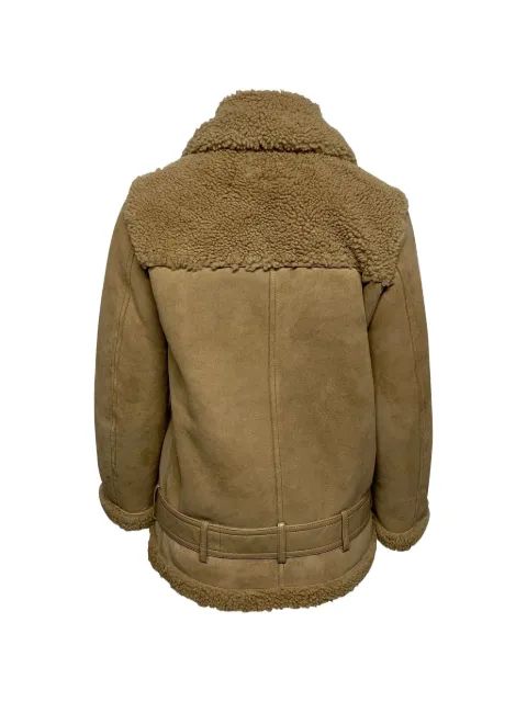 Maje zipped shearling coat Neutrals NAPPUGBCL095243W