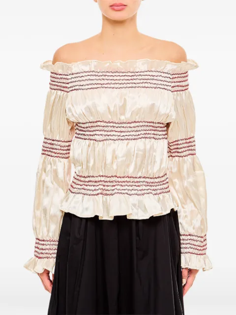 TIGRA TIGRA ruffled smocked top Neutrals TT15015WHITE