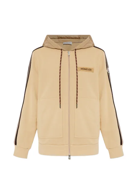 Moncler striped logo-detail zip-up cotton hoodie Neutrals L10918G00042899V4