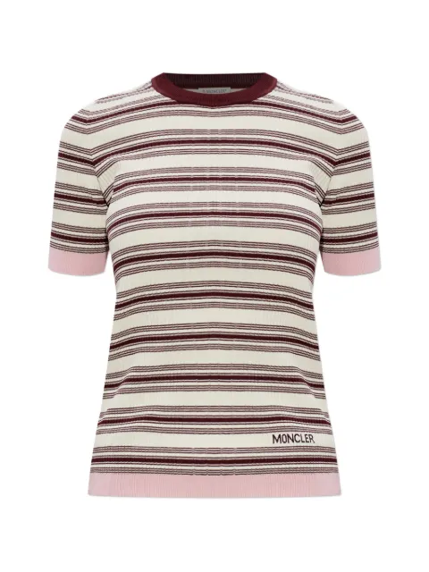 Moncler striped ribbed-knit T-shirt Neutrals L10939C00027M9371