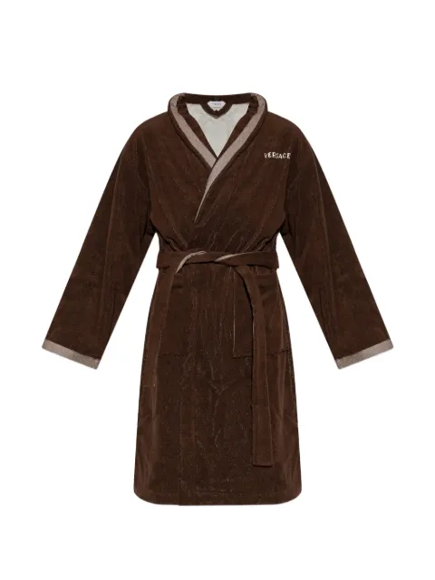 Versace Home embroidered-graphic cotton bathrobe Brown 10242151A17767