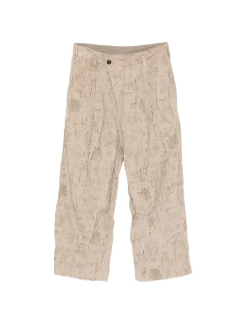 Ziggy Chen graphic-print pleated trousers Neutrals 0M2610533