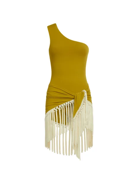 Taller Marmo Yacare one-shoulder fringed swimsuit Green TMSS2680172