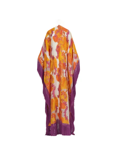 Taller Marmo Tallulah floral print fringe kaftan dress Yellow TMSS2636900