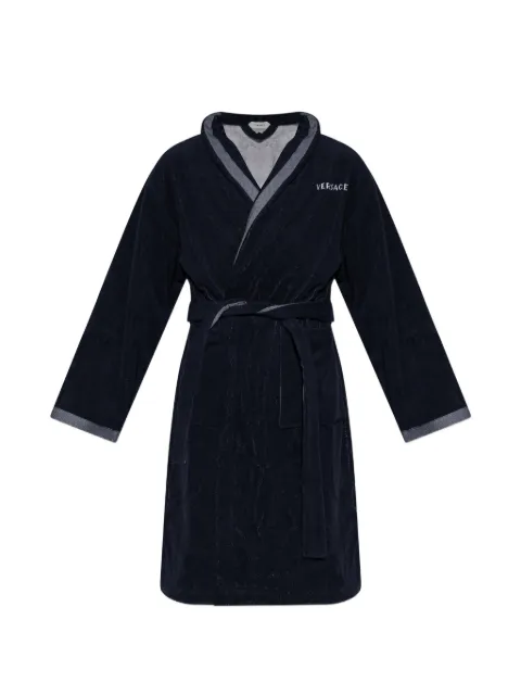 Versace Home embroidered-graphic cotton bathrobe Blue 10242151A17767