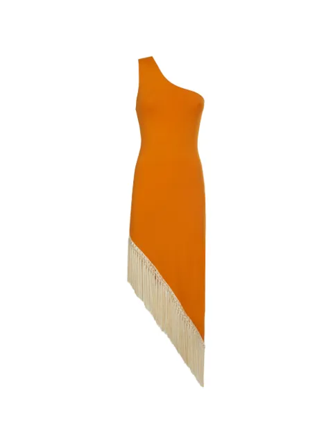 Taller Marmo Yacare fringe-trimmed asymmetric dress Orange TMSS2689175