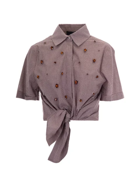 LIU JO Vichy shirt with bejewelled embellishment Brown CA6248T527AP9588