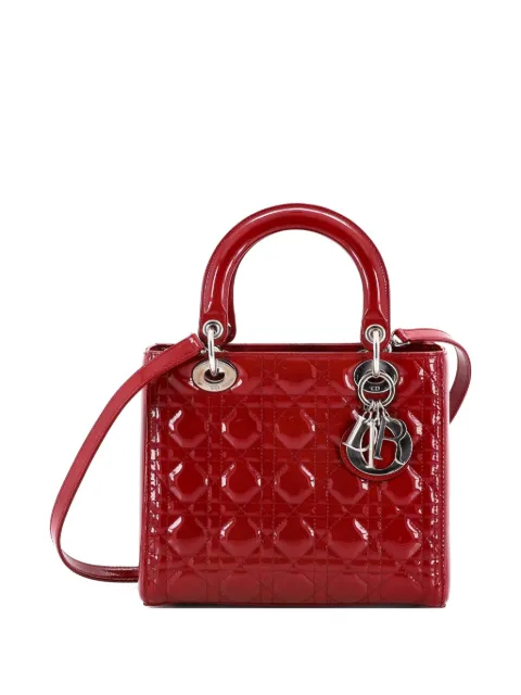 Christian Dior Pre-Owned Lady Dior Bag Cannage Quilt Patent Medium satchel Red S3J6QTWVH8LPY4KM