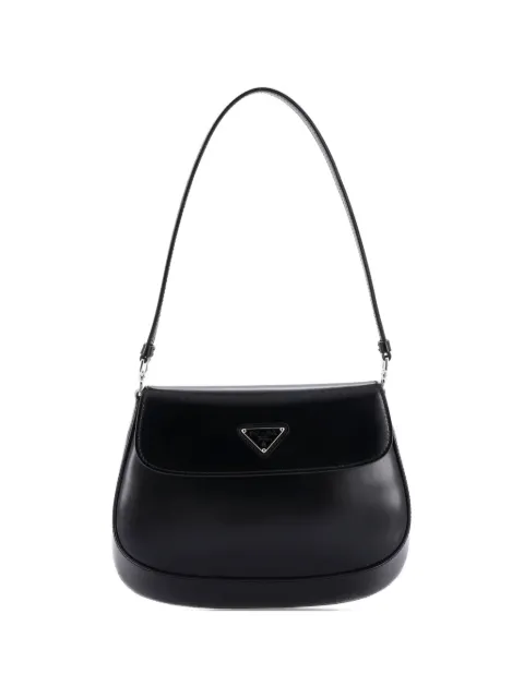 Prada Pre-Owned Cleo Flap Shoulder Bag Spazzolato Leather Small hobo bag Black 1AO23GXI2BN41T8V