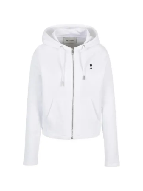 AMI Paris Ami de Coeur zip embroidered hoodie White FSW783730