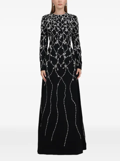 Dina Melwani floral-crystal maxi dress Black DM2026170