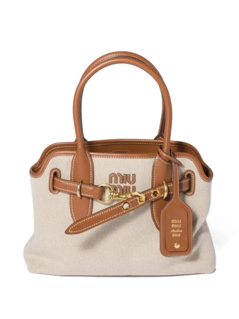 Miu Miu Aventure canvas and leather bag Neutrals 5BA292VOLMACRN
