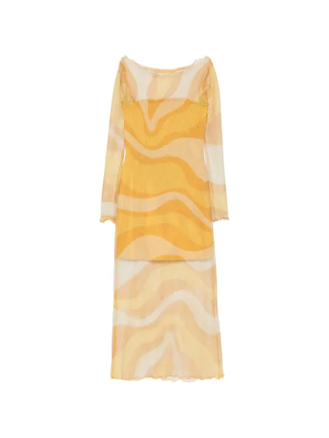 Cala de la Cruz Ursa fishnet long-sleeve midi dress Yellow 25D546