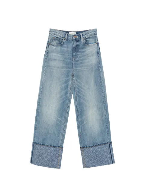 Tory Burch monogram-print turned-up jeans Blue 181708