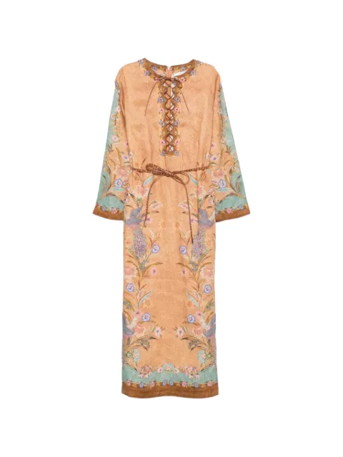 ZIMMERMANN Indra lace-up floral-print midi dress Neutrals 8077DSS262