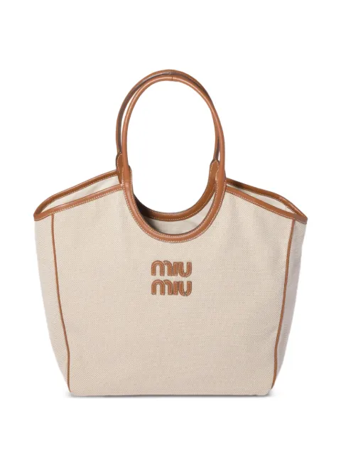 Miu Miu Ivy canvas and leather bag Neutrals 5BG321VOONACRN
