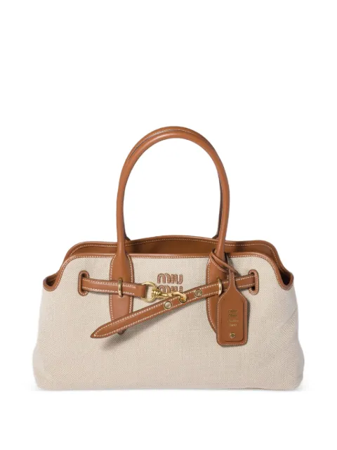 Miu Miu Aventure canvas and leather bag Neutrals 5BG310VOLMACRN