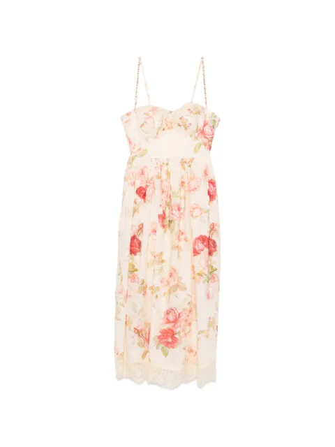 ZIMMERMANN Roselight Picnic floral-print linen midi dress Neutrals 8959DSS264