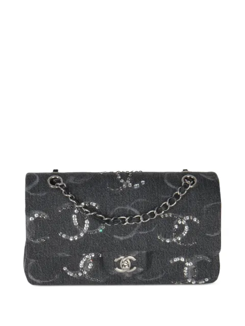 CHANEL Pre-Owned medium Denim Sequin CC Classic Double Flap bag Grey 150598