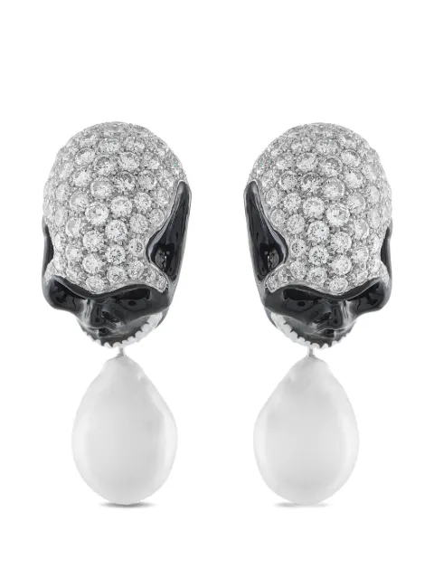 LB Exclusive diamond and pearl skull earrings Silver MF15012926