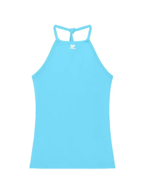 Courrèges logo-embroidered halterneck top Blue 226JDE169JS0203
