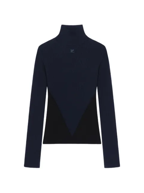 Courrèges V-line turtleneck sweater Blue 226MPU272FI0001