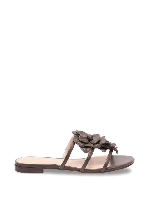 TWINSET flat leather sandals with flower Brown 261TGT084